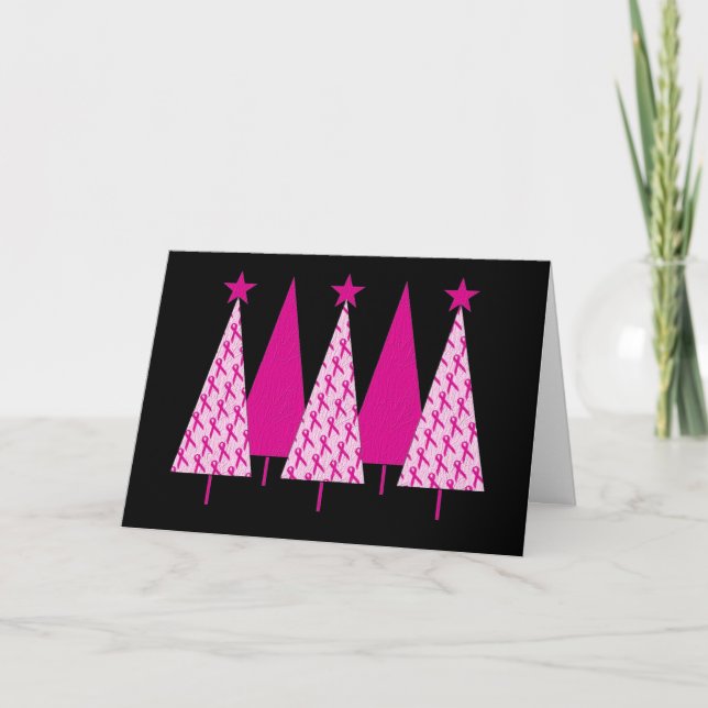 Cartes Pour Fêtes Annuelles Arbres de Noël - Cancer du sein Ruban rose (Devant)