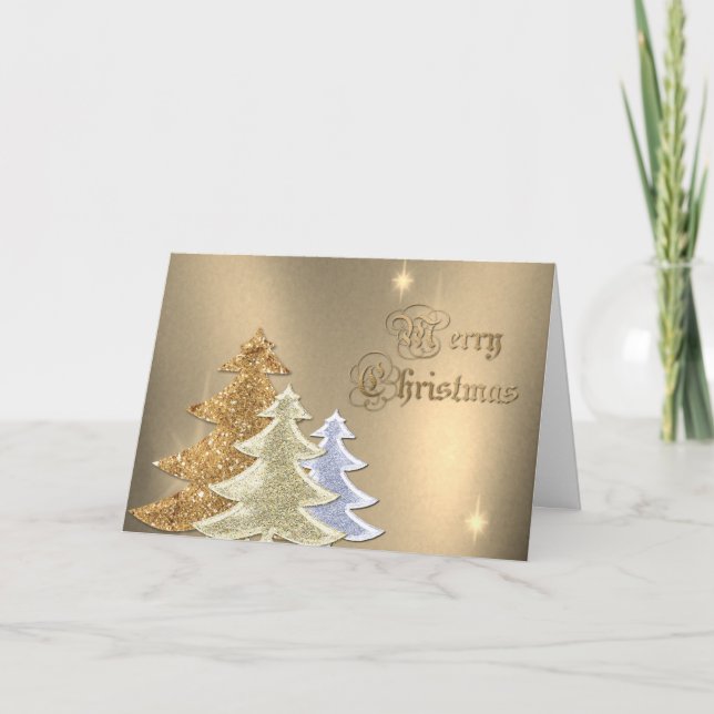 Cartes Pour Fêtes Annuelles Arbres de Noël Chic Gold avec vacances photo (Devant)