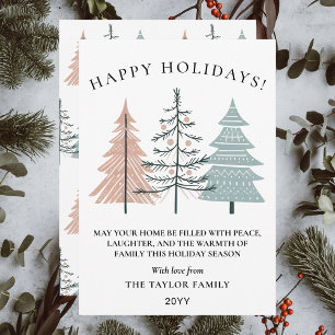 Cartes Pour Fêtes Annuelles Arbres de Noël dessinés à la main Bohème Minimalis