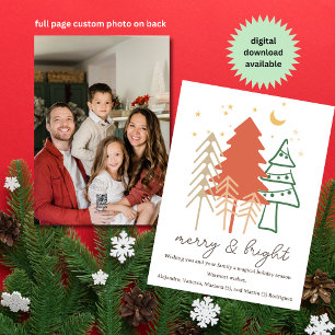 Cartes Pour Fêtes Annuelles Arbres de Noël Dessinés à la Main Minimalistes Boh