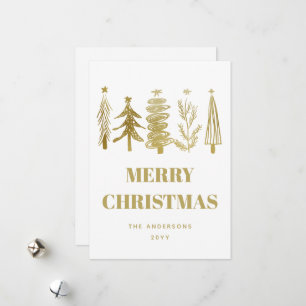 Cartes Pour Fêtes Annuelles Arbres de Noël dorés élégants minimalistes simples