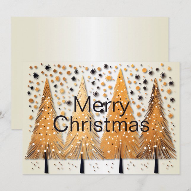Cartes Pour Fêtes Annuelles Arbres de Noël dorés Flammes de neige brillantes F (Devant / Derrière)