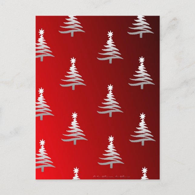 Cartes Pour Fêtes Annuelles Arbres de Noël en argent sur rouge (Devant)