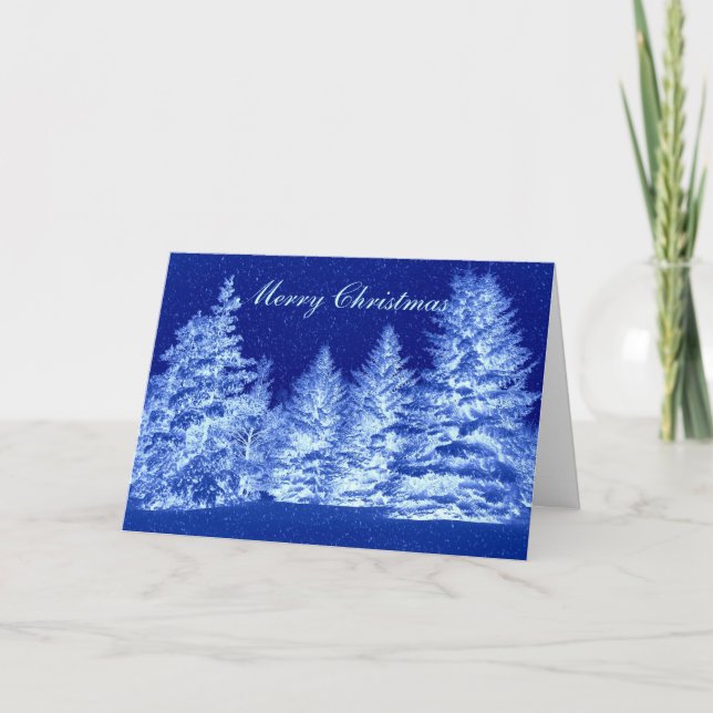 Cartes Pour Fêtes Annuelles Arbres de Noël en néon bleu (Devant)