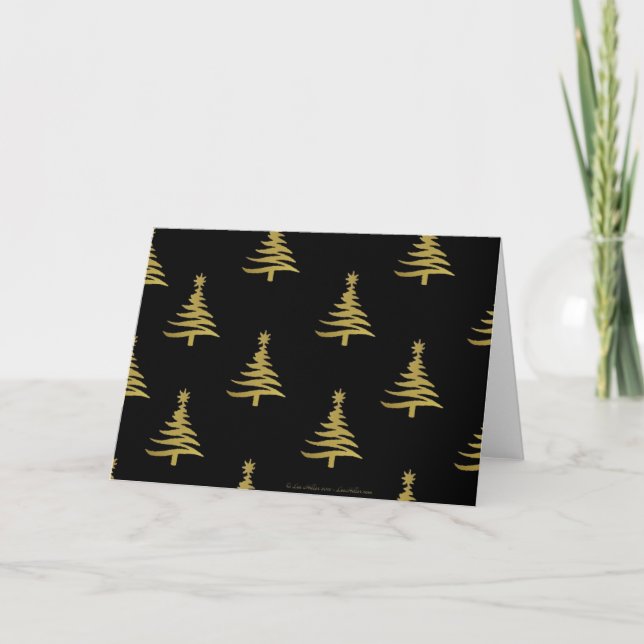 Cartes Pour Fêtes Annuelles Arbres de Noël en or sur noir (Devant)