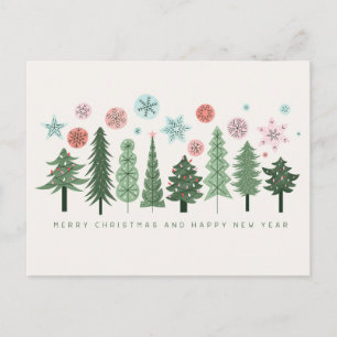 Cartes Pour Fêtes Annuelles Arbres de Noël et flocons de neige stylisés