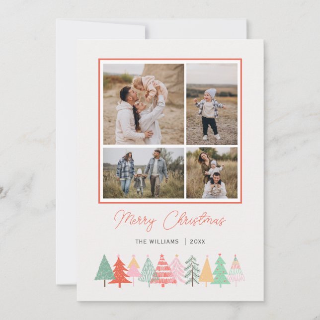 Cartes Pour Fêtes Annuelles Arbres de Noël joyeux Cosy 4 Photo (Devant)
