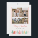 Cartes Pour Fêtes Annuelles Arbres de Noël joyeux Cosy 4 Photo Holiday Ca<br><div class="desc">Ce design de vacances simple et élégant comprend quatre de vos photos personnelles préférées, les mots "Joyeux Noël" (ou autre texte de votre choix) en texte manuscrit sur un arrière - plan couleur ivoire propre avec une bordure inférieure illustrée d'arbres de Noël gribouillés. Carte inversée à un corail rose assorti...</div>