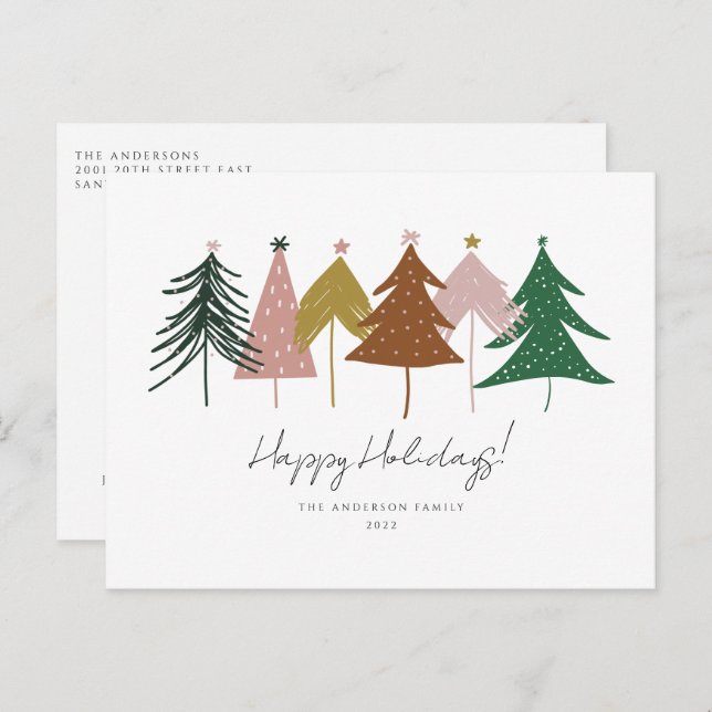 Cartes Pour Fêtes Annuelles Arbres de Noël minimalistes (Devant / Derrière)
