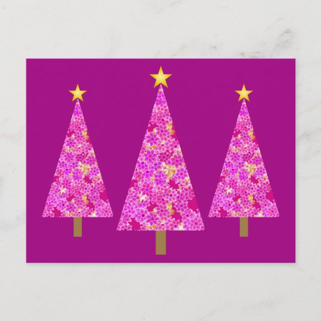 Cartes Pour Fêtes Annuelles Arbres de Noël modernes à fleurs magenta (Devant)