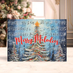 Cartes Pour Fêtes Annuelles Arbres de Noël Musicaux Aquarelle Merry Melodies