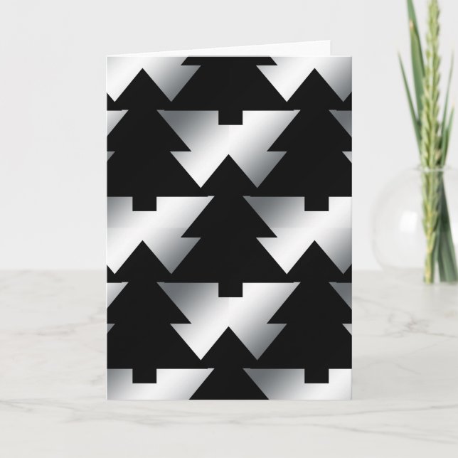 Cartes Pour Fêtes Annuelles Arbres de Noël noirs en argent (Devant)