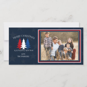 Cartes Pour Fêtes Annuelles Arbres de Noël patriotiques Marine Photo Bleue
