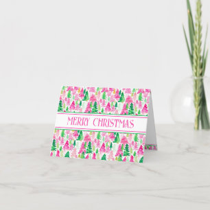 Cartes Pour Fêtes Annuelles Arbres de Noël rose et vert Preppy Personnalisés