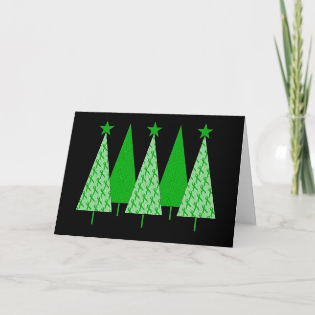 Cartes Pour Fêtes Annuelles Arbres de Noël - Ruban vert Cancer du rein (Devant)