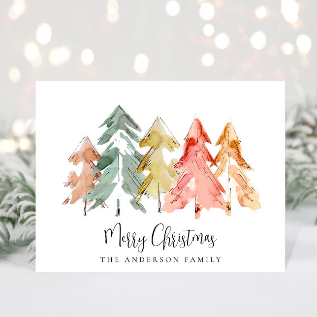 Cartes Pour Fêtes Annuelles Arbres de Noël rustiques en aquarelle (Créateur téléchargé)