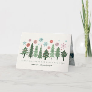 Cartes Pour Fêtes Annuelles Arbres de Noël stylisés et flocons de neige