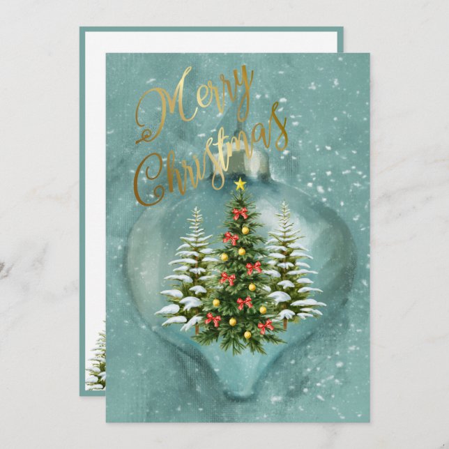 Cartes Pour Fêtes Annuelles Arbres de Noël uniques Ornement Neige  (Devant / Derrière)