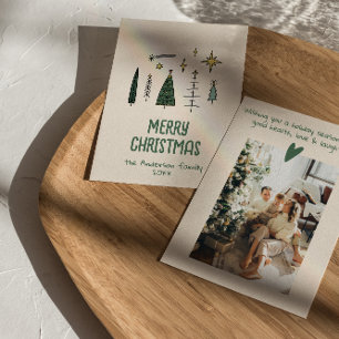 Cartes Pour Fêtes Annuelles Arbres de Noël verts peints à la main