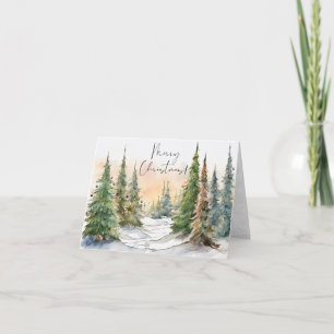 Cartes Pour Fêtes Annuelles Arbres de pin à l'aquarelle Joyeux Noël