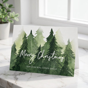 Cartes Pour Fêtes Annuelles Arbres de pin aquarelle Joyeux Noël d'affaires