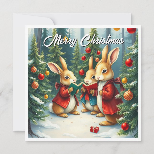 Cartes Pour Fêtes Annuelles Arbres de pin d'hiver à l'aquarelle rustique chant (Devant)