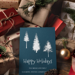 Cartes Pour Fêtes Annuelles Arbres d'hiver bleus de la Marine
