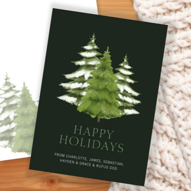 Cartes Pour Fêtes Annuelles Arbres en bois Thème Noël Personnalisé (Woodland Trees Themed Christmas Personalized Holiday Card by Ricaso. Elegant Christmas trees.)