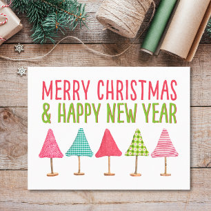 Cartes Pour Fêtes Annuelles Arbres en tissu de Noël, rose, rouge, vert