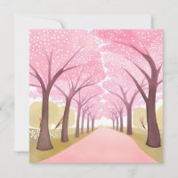 Arbres Fleurs de Cerisier Rose Aquarelle Chemin