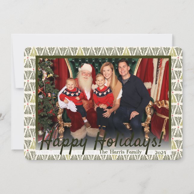 Cartes Pour Fêtes Annuelles Arbres nordiques verts et blancs Photo, personnali (Devant)