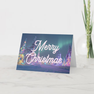 Cartes Pour Fêtes Annuelles Arbres pastel aux lumières du Nord Joyeux Noël