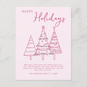 Cartes Pour Fêtes Annuelles Arbres roses Doodle tiré à la main Whimsy Noël