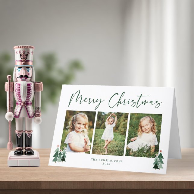 Cartes Pour Fêtes Annuelles Arbres rustiques Green Christmas Holiday 3 Photo (Rustic Trees Green Christmas Holiday 3 Photo Card)