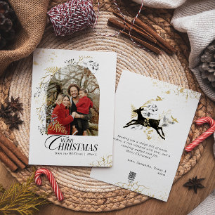 Cartes Pour Fêtes Annuelles Arc Boho Gold & Black Floral Photo Noël