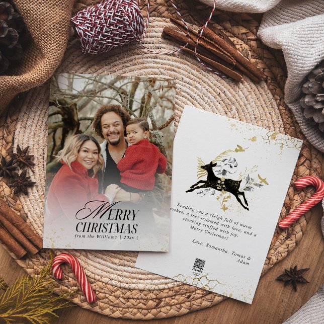 Cartes Pour Fêtes Annuelles Arc Boho Gold & Black Floral Photo Noël (Créateur téléchargé)