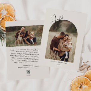 Cartes Pour Fêtes Annuelles Arc Boho moderne Beige Joyeux Deux photos