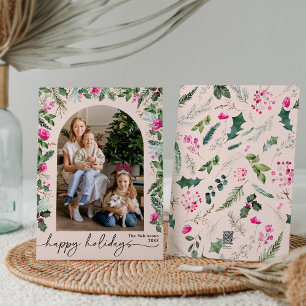 Cartes Pour Fêtes Annuelles Arc botanique floral vert tendre rose 1 Photo