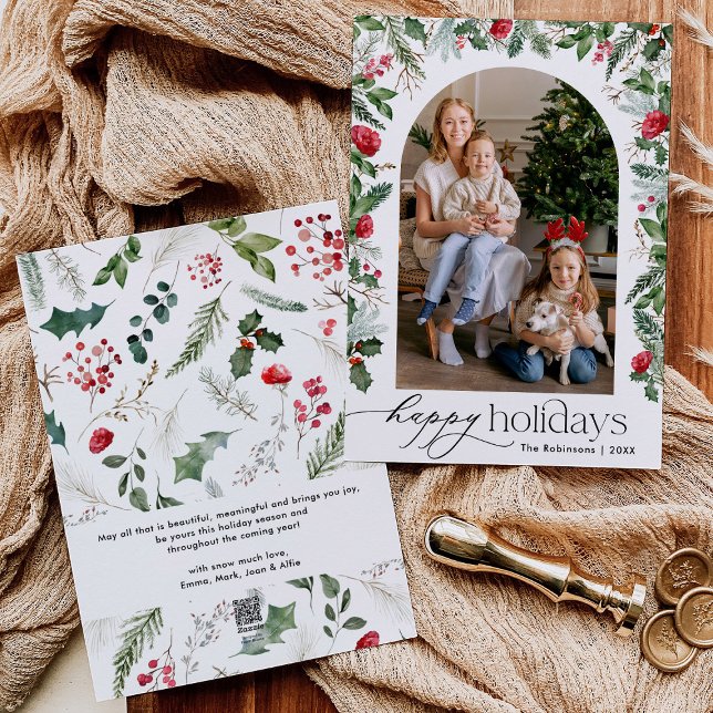 Cartes Pour Fêtes Annuelles Arc botanique moderne Joyeuses vacances 1 Photo (Créateur téléchargé)