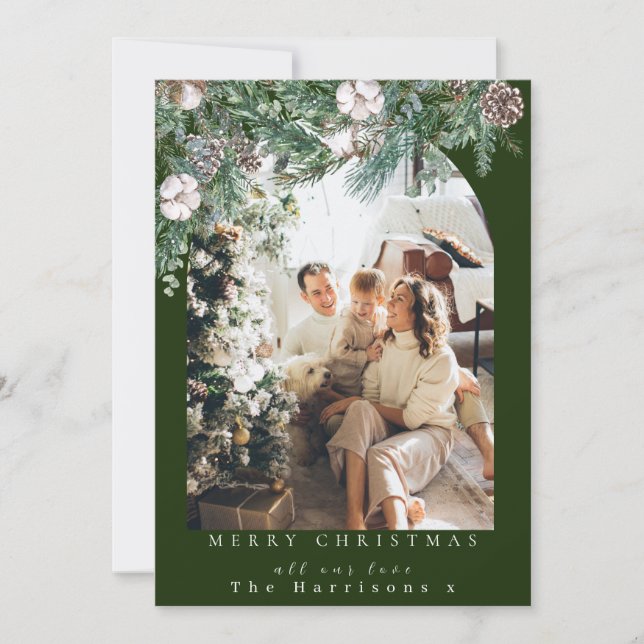 Cartes Pour Fêtes Annuelles Arc de feuillage botanique 1 Photo Joyeux Noël (Devant)