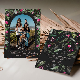 Cartes Pour Fêtes Annuelles Arc de feuillage de gris foncé chic et de verdure 