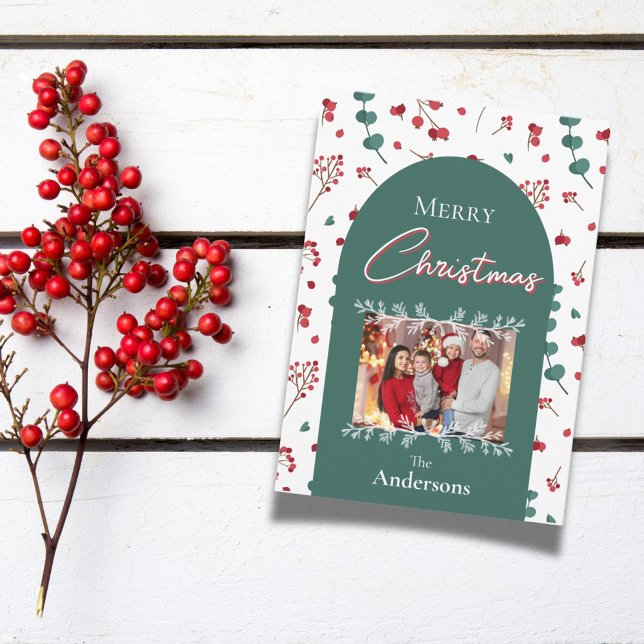 Cartes Pour Fêtes Annuelles Arc de Noël Photo de famille du feuillage botaniqu (Créateur téléchargé)