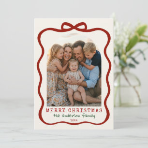 Cartes Pour Fêtes Annuelles Arc de photo de Noël avec un nœud joyeux dessiné à