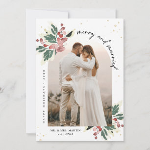 Cartes Pour Fêtes Annuelles Arc de photo de Noël moderne, mariés et joyeux