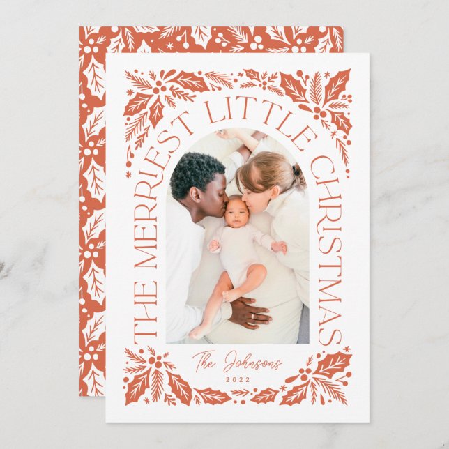 Cartes Pour Fêtes Annuelles Arc de photos Red Holly | Merriest Little Christma (Devant / Derrière)