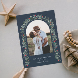 Cartes Pour Fêtes Annuelles Arc de verdure écriture moderne Photo Noël