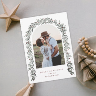 Cartes Pour Fêtes Annuelles Arc de verdure Script moderne Photo Noël