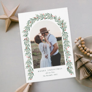 Cartes Pour Fêtes Annuelles Arc de verdure Script moderne Photo Noël