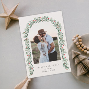 Cartes Pour Fêtes Annuelles Arc de verdure Script moderne Photo Noël