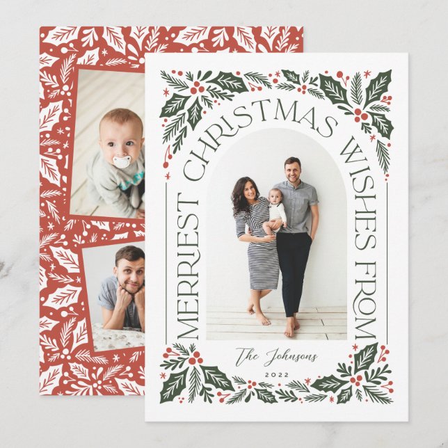 Cartes Pour Fêtes Annuelles Arc de voeux de Noël avec 3 photos (Devant / Derrière)